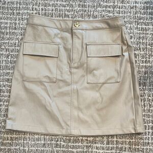 Tan Faux leather A-Line Mini Skirt with Cargo Style